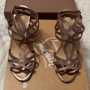 Christian Louboutin Renee Glitter Mini/SP Brown Strappy Heels